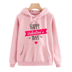 Happy Valentine’s Day Pink Printed Hoodie