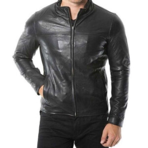 Mens Cafe Racer Black Leather Jacket