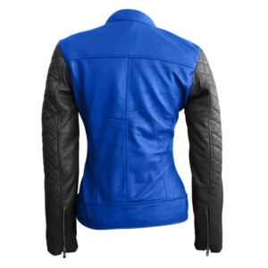 Women Blue With Black Quilted Leather Jacket