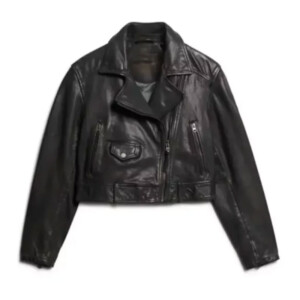 Women Cropped Biker Leather Jacket