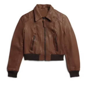 Women Leather Short Bomber Jacket