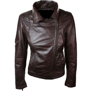 Slim Fit Brown Leather Jacket for Women