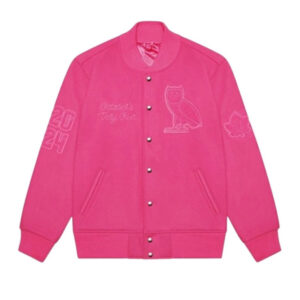 October’s Very Own Pink Hooded Varsity Jacket